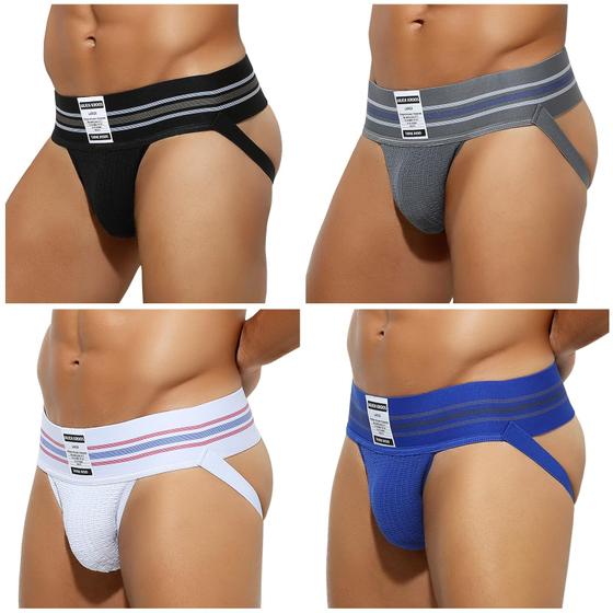 Imagem de Roupa íntima masculina Jock Strap Arjen Kroos de alta elasticidade, pacote com 4