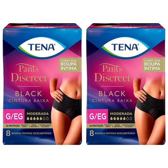 Imagem de roupa íntima tena pants discreet black solução para mulher com incontinência urinária 16un tam g/eg