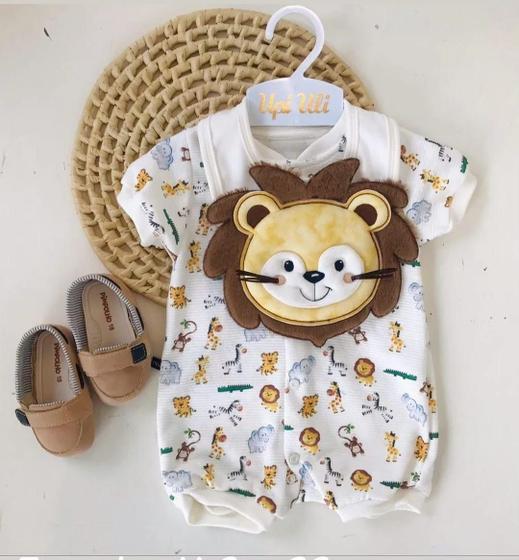 Imagem de Roupa Macaquinho Conjunto Infantil Babador Estampa Leãozinho Manga Curta Confortável Upi Uli