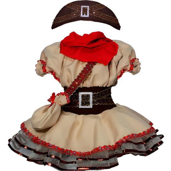 Imagem de Roupa Maria Bonita Infantil Fantasia Cangaceira Luxo Com Chapéu Vestido Junino Quadrilha