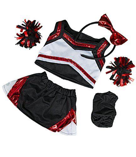 Imagem de Roupa metálica vermelha e preta Cheerleader Teddy Bear Clothes Fits Most 14 "-18" Build-A-Bear & Make Your Own Stuffed Animal