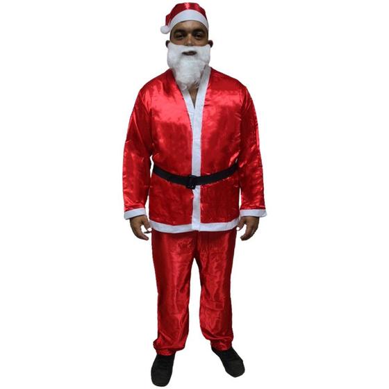 Imagem de Roupa Papai Noel Luxo 5 Peças Natal Fantasia Natalina Completa Adulto Brilhante