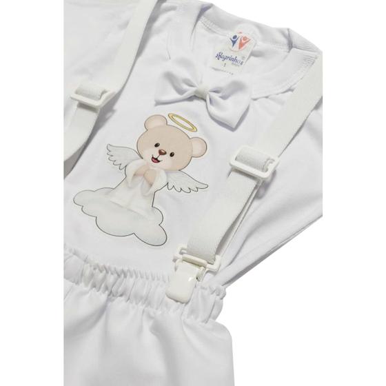 Imagem de Roupa Social Bebê Menino Shorts Body Suspensório Batizado Batismo Conjunto Completo Branco Anjinho