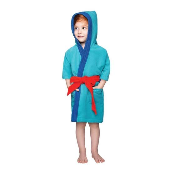 Imagem de Roupão Aveludado Infantil Quimono com Capuz Jujuba Turquesa Tamanho M (6 a 8 Anos) Lepper