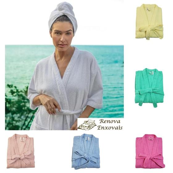 Roupão de Banho Atoalhado 100 % Algodão Feminino ou Masculino Adulto - Tamanho P, M, G e GG Plus Size - p/ Piscina Natação Hidroginástica - Margex Menor preço em Roupão de Banho Atoalhado 100 % Algodão Feminino ou Masculino Adulto - Tamanho P, M, G e GG Plus Size - p/ Piscina Natação Hidroginástica - Margex