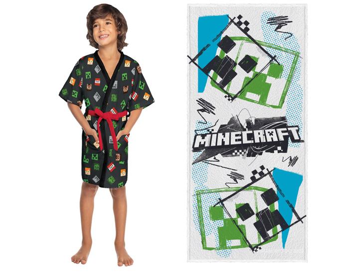 Imagem de Roupão minecraft aveludado+toalha de banho premium - lepper