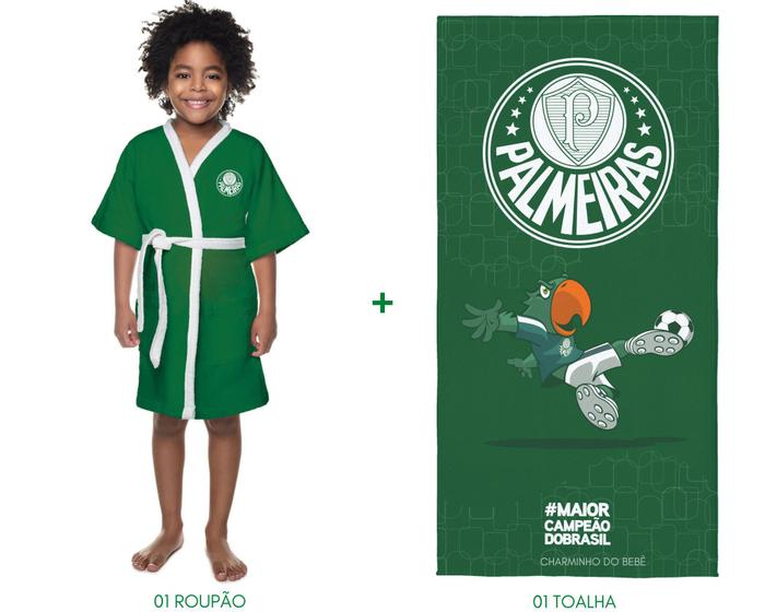 Imagem de Roupão palmeiras infantil aveludado+toalha de banho premium - lepper