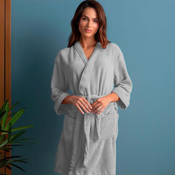 Imagem de Roupão Plush Microfibra Kimono Unissex Feminino e Masculino Platinaa Atlântica - Emcompre