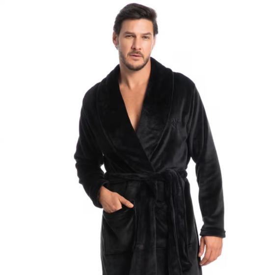 Imagem de Roupao Robe Fleece Adulto Daniela Tombini Leo Preto