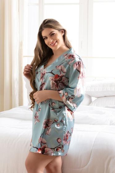 Imagem de Roupão Robe Hobby Cetim G Seda Luxo Feminino Estampado