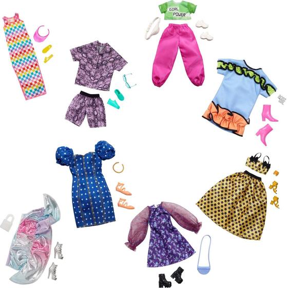 Imagem de Roupas Barbie Pack 8 Conjuntos Completos, 25+ Pçs, 3-8 Anos