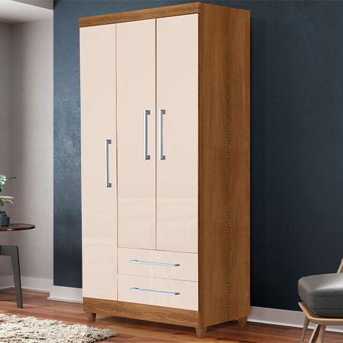 Roupeiro 3 Portas Mel/OffWhite Paris Rud Rack - Alpoim - Guarda-Roupa ...