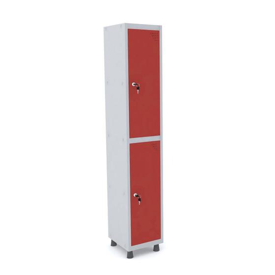 Imagem de Roupeiro de aço 1m 02 portas fechadura pandin - cinza/vermelho