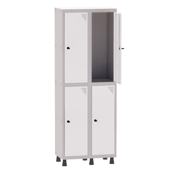 Roupeiro de Aço 2 Vãos 4 Portas com Pitão Pandin 1,90 m Cinza e Branco Menor preço em Roupeiro de Aço 2 Vãos 4 Portas com Pitão Pandin 1,90 m Cinza e Branco
