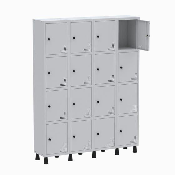 Roupeiro de Aço 4 Vãos 16 Portas Pitão Linha Light Cinza Menor preço em Roupeiro de Aço 4 Vãos 16 Portas Pitão Linha Light Cinza