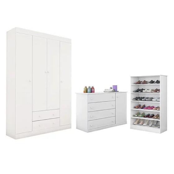 Imagem de Roupeiro Elisa + Cômoda Sapateira Infantil + Sapateira Nicho c/ Prateleira para Quarto de Bebê Infantil - Phoenix Baby