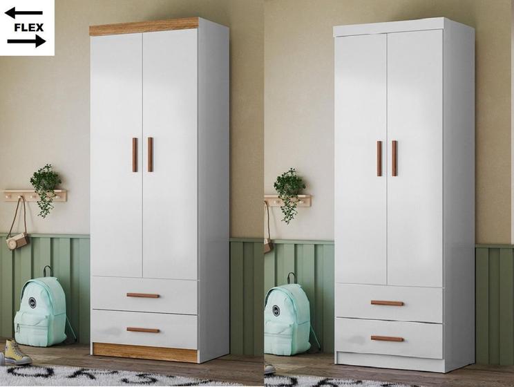 Imagem de Roupeiro Ônix 2 Portas  2 Gavetas e Cabideiro Flex Nature Branco  Peternella 2