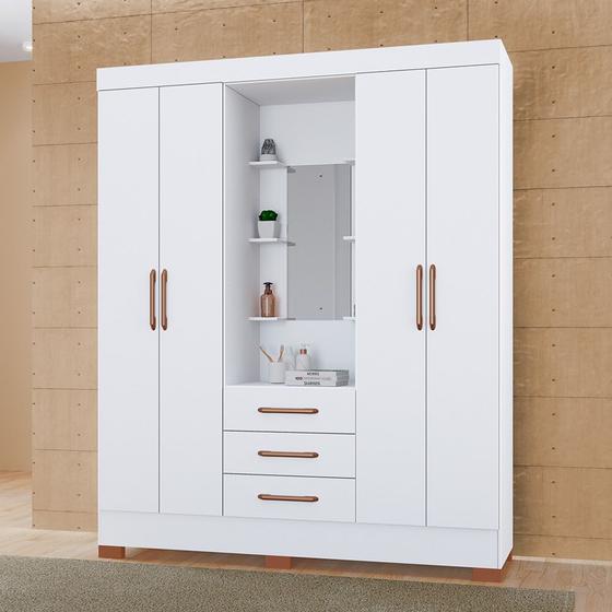 Roupeiro Tuboarte Onix 100% MDF Capelinha 4 Portas e 3 Gavetas Kit de Espelho e Pés Imagem de Roupeiro Tuboarte Onix 100% MDF Capelinha 4 Portas e 3 Gavetas Kit de Espelho e Pés