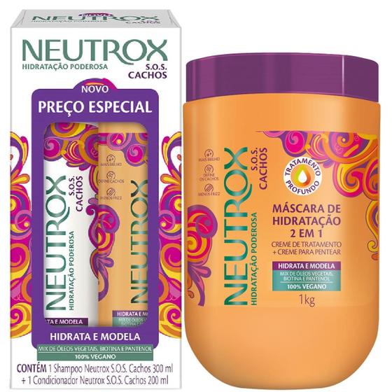 Imagem de S.O.S Cachos Neutrox Shampoo e Condicionador + Creme de Tratamento 3 em 1