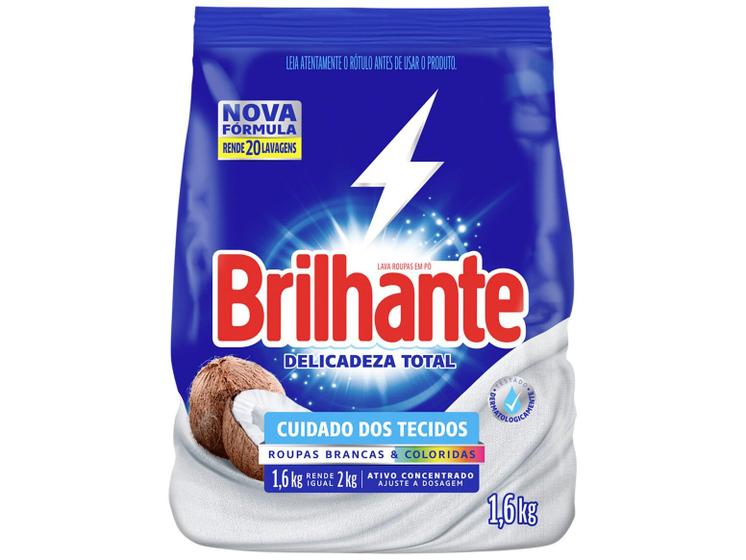 Sabão em Pó Brilhante Delicadeza Total Roupas Brancas e Coloridas Suave 1,6kg Imagem de Sabão em Pó Brilhante Delicadeza Total Roupas Brancas e Coloridas Suave 1,6kg