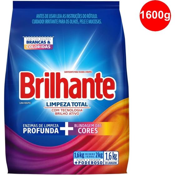 Sabão em Pó (Lava Roupas) Brilhante Sanitizante Limpeza Total 1,6 Kg Menor preço em Sabão em Pó (Lava Roupas) Brilhante Sanitizante Limpeza Total 1,6 Kg