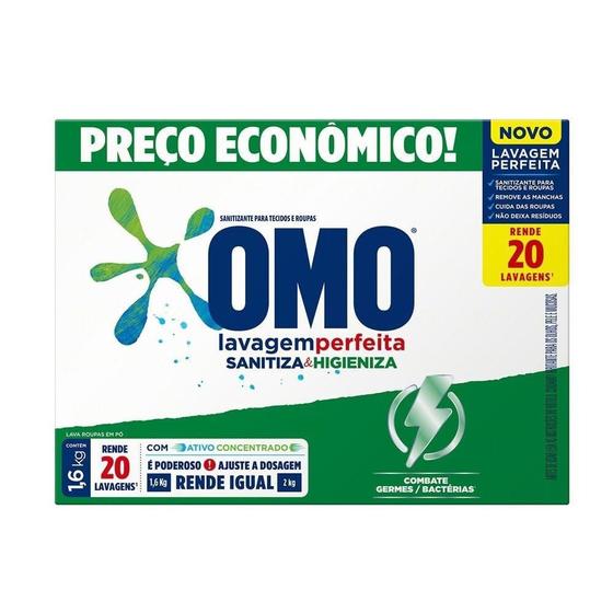 Menor preço em Sabão em Pó Omo Lavagem Perfeita, Sanitiza e Higieniza, 1,6kg - Embalagem com  9 Unidades