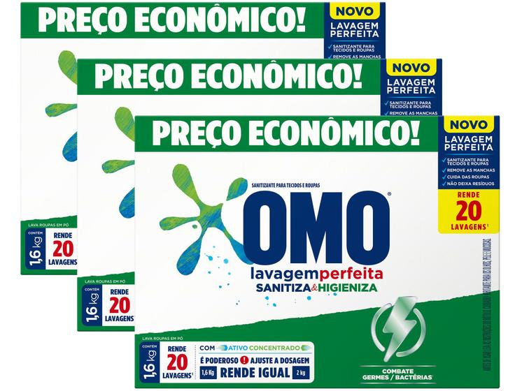Sabão em Pó Omo Lavagem Perfeita - Sanitiza e Higieniza Concentrado 1,6kg 3 Unidades Imagem de Sabão em Pó Omo Lavagem Perfeita