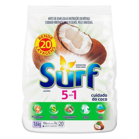 Imagem de Sabão em Pó Surf Cuidado do Coco Sanitizante 1,6Kg - Embalagem com 7 Unidades