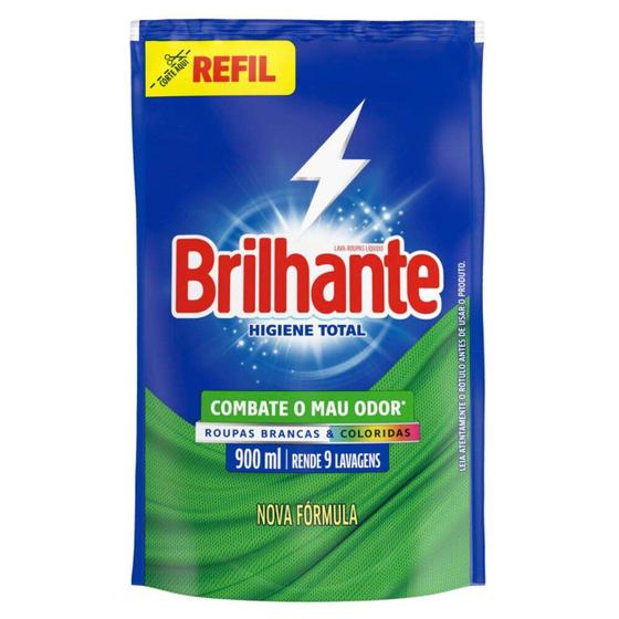 Sabão Líquido Brilhante Higiene Total Roupas Brancas e Coloridas Refil 900ml