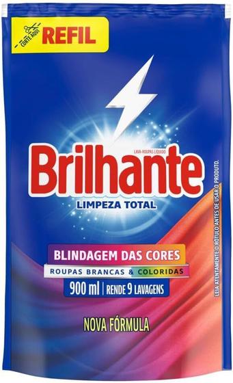 Imagem de Sabão líquido Brilhante Limpeza Total Roupas Brancas e Coloridas 900ml