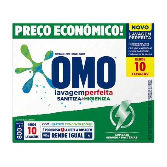 Imagem de Sabão Pó Lavagem Perfeita Sanitiza Higieniza OMO 800g Caixa - Não Informada