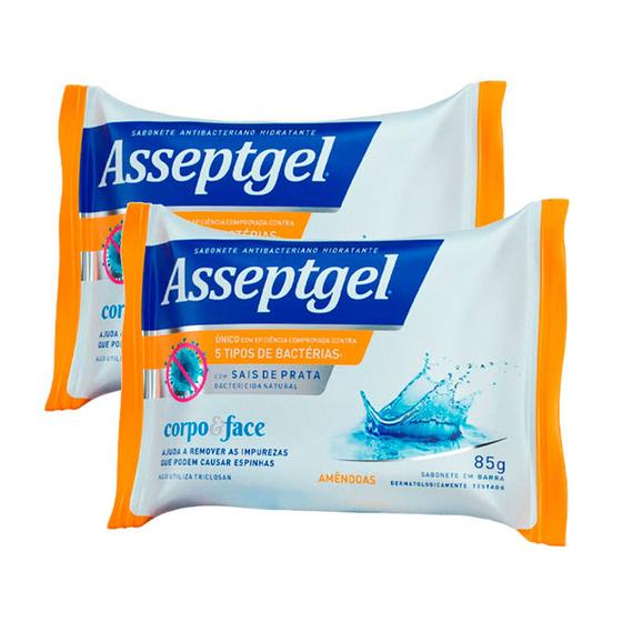 Imagem de Sabonete Asseptgel Antibacteriano Amêndoas 85g  Kit com duas unidades