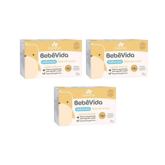 Imagem de Sabonete Davene Bebe Vida 90G Leite De Arroz - Kit Com 3Un