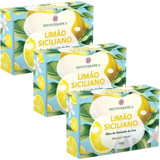 Imagem de Sabonete de Limão Siciliano com Óleo Semente de Uva Vegano 100g Kit Com 3 Unidades