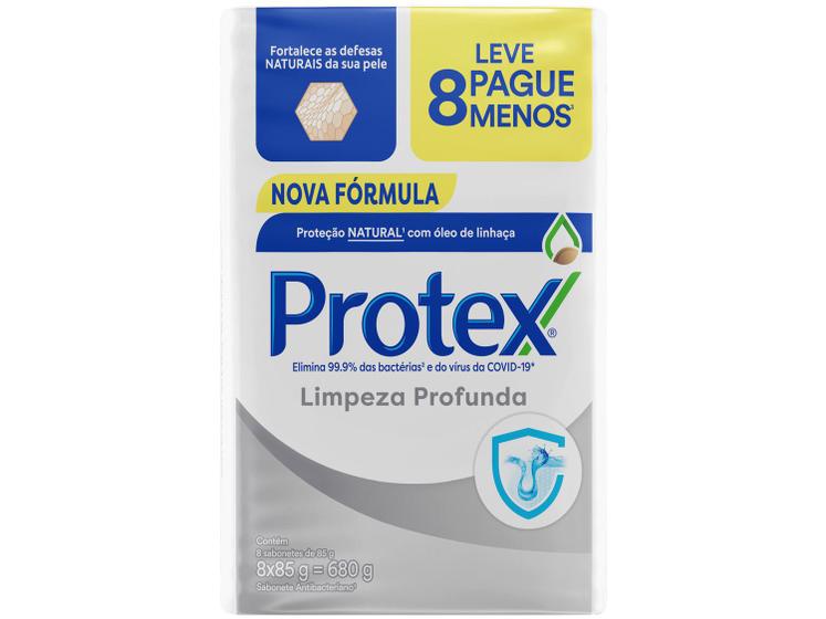 Imagem de Sabonete em Barra para o Corpo e Rosto Protex Limpeza Profunda 85g 8 Unidades