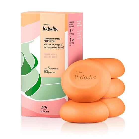 Sabonete em Barra Puro Vegetal Tododia Manga Rosa e Água De Coco - 5 unidades de 90 g cada Menor preço em Sabonete em Barra Puro Vegetal Tododia Manga Rosa e Água De Coco - 5 unidades de 90 g cada