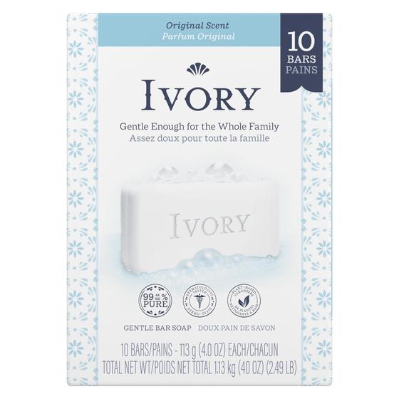 Imagem de Sabonete Ivory Gentle Bath Bar, seguro para toda a família, 120 ml, 10 unidades