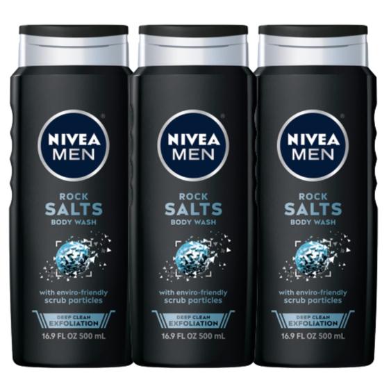 Imagem de Sabonete líquido masculino Nivea Deep Clean Rock Salts 500 ml, pacote com 3