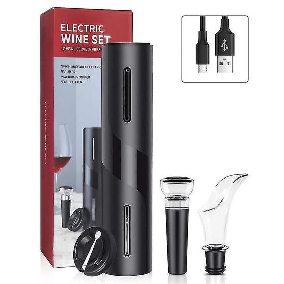 Imagem de Saca-rolhas USB recarregável 4 em 1 elétrico para abridor de vinho (preto)