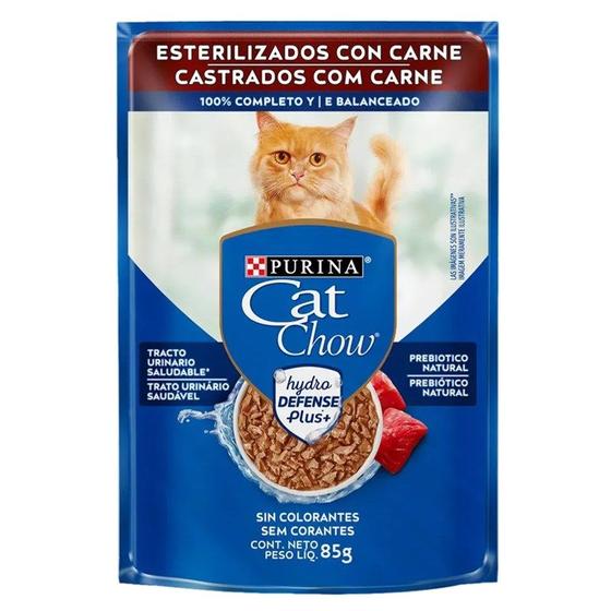 Imagem de Sachê cat chow para gatos adultos castrados carne ao molho 85gr