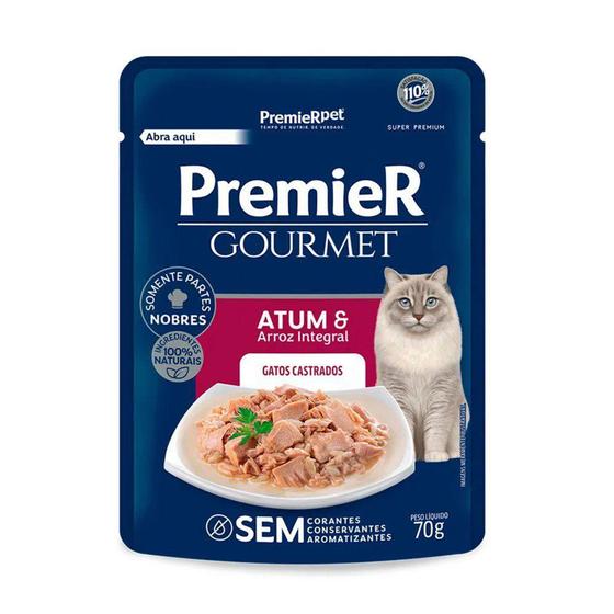 Imagem de Sachê Premier Gourmet Para Gatos Adultos Sabor Atum e Arroz integral 70g - PremieR Pet