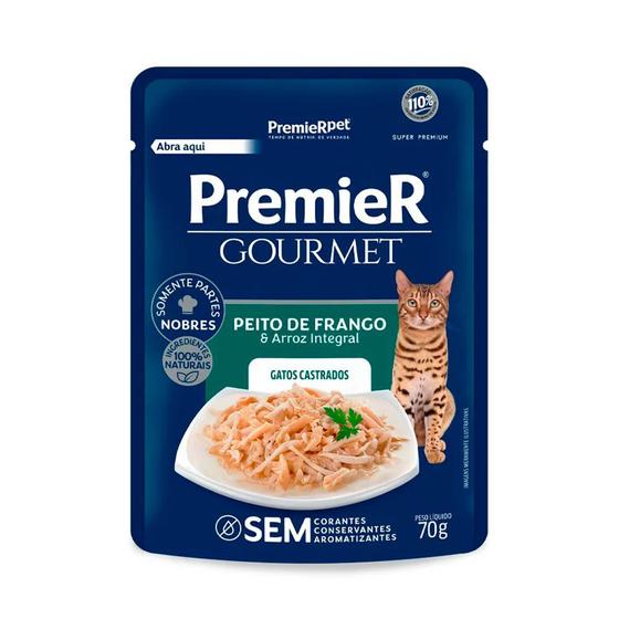 Imagem de Sachê Premier Gourmet para Gatos Castrados Sabor Frango e Arroz Integral 70g