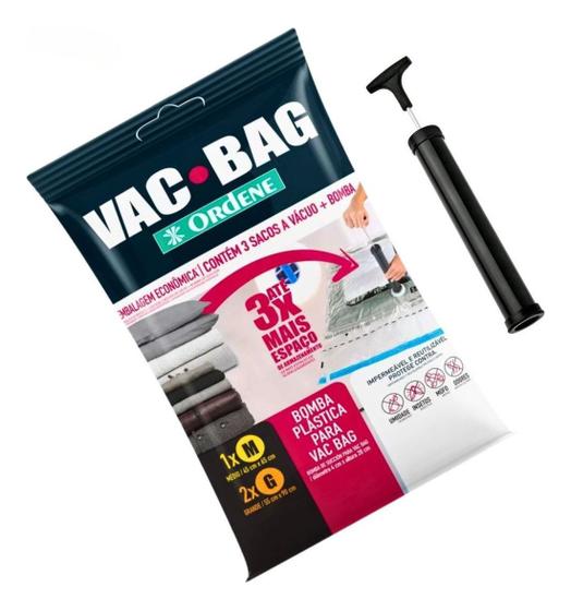 Imagem de Saco A Vacuo Organizador Vac Bag 1 Médio + 2 Grande + Bomba