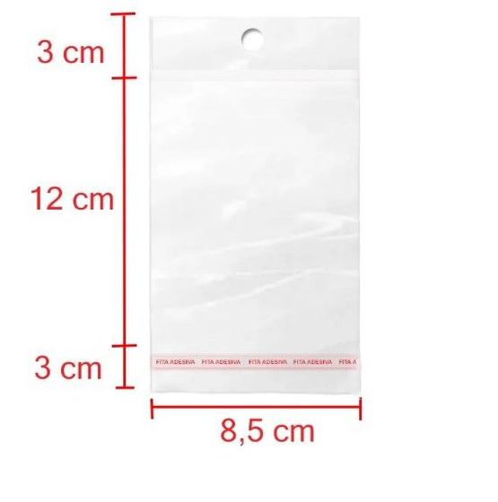 Imagem de Saco Adesivado com Solapa e Furo 8,5x12+3 BOPP - Transparente