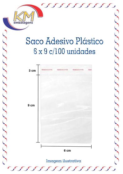 Imagem de Saco adesivo plástico 6 x 9 c/100 unid - saquinho, miudezas, bijuterias, doces, acessórios (14172)
