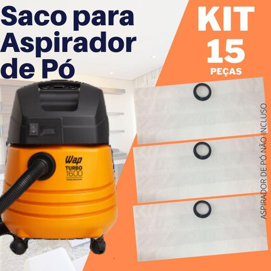 Imagem de Saco Aspirador Pó Wap Turbo 1600 Descartavel Kit c/15 Refil
