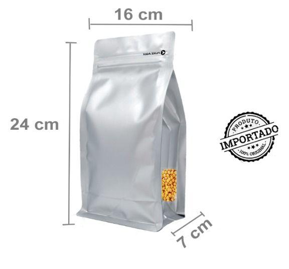 Imagem de Saco Box Pouch Prata Com Visor 16x24+7cm - 500 gramas