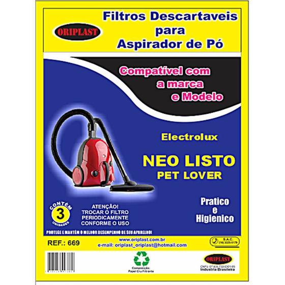 Imagem de Saco compatível electrolux neo / listo - kit c/2pcts(6unids)