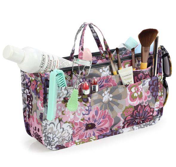 Imagem de Saco cosmético para mulheres impressão bonito 14 bolsos expansível maquiagem organizador bolsa com alças (peônia)