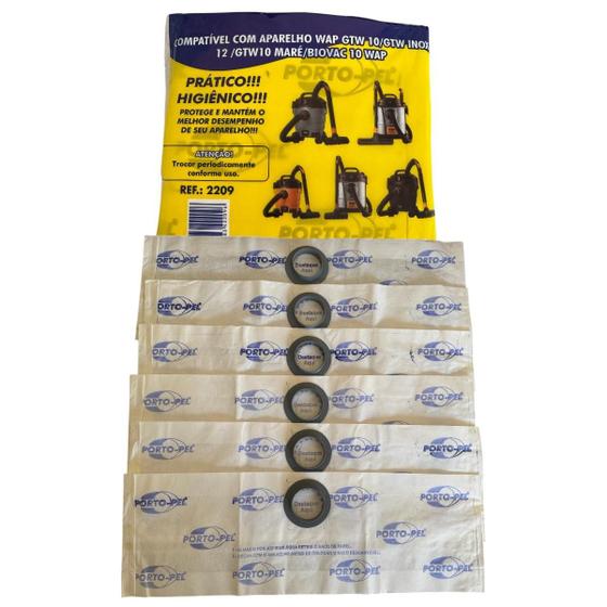 Imagem de Saco De Aspirador De Pó Wap Gtw10 Gtw Inox 12 Gtw10 Maré Biovac 10 Wap Kit com 6 Unidades Envio em 24 hs